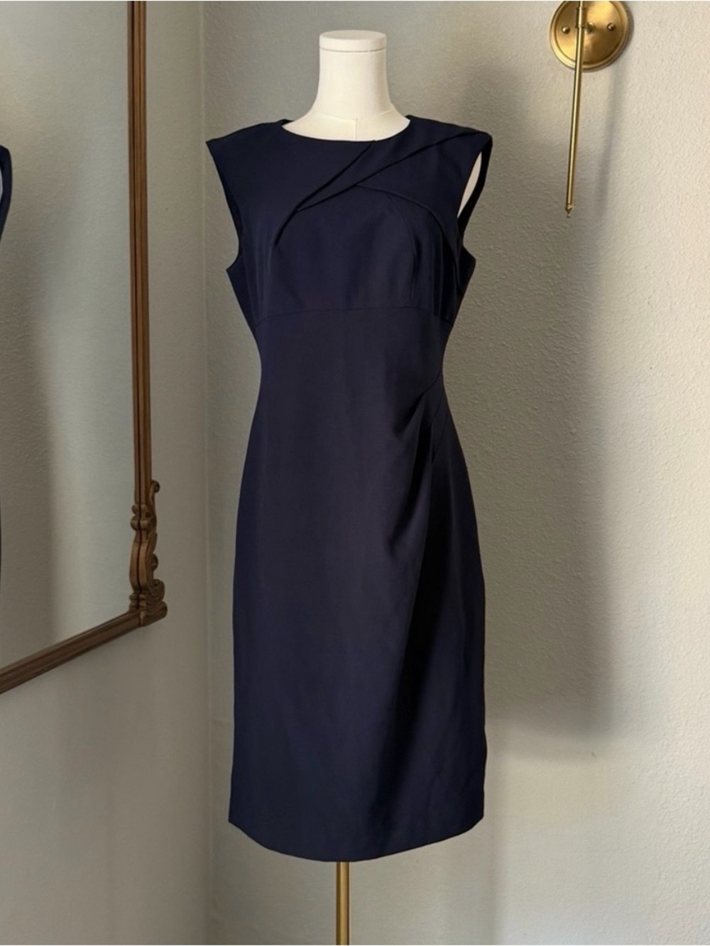 Adrianna Papell Navy Blue S10 Asymmetric Draped Wedding Guest Interview Dress